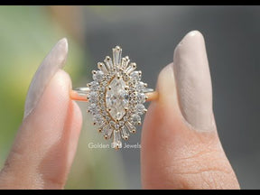 Marquise Cut Halo Lab Diamond Ballerina Ring