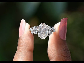 3 Carat Oval Cut Moissanite Cluster Engagement Ring