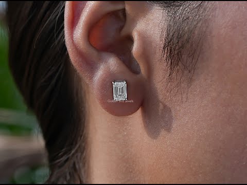 [YouTube Video Of Emerald Cut White Gold Stud Earrings]-[Golden Bird Jewels]