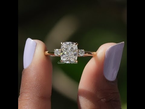 [YouTube Video Of Cushion Cut Lab Diamond Three Stone Ring]-[Golden Bird Jewels]