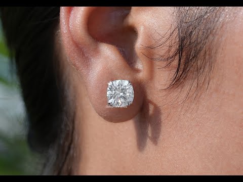 [YouTube Video Of Cushion Cut Moissanite Solitaire Earrings]-[Golden Bird Jewels]