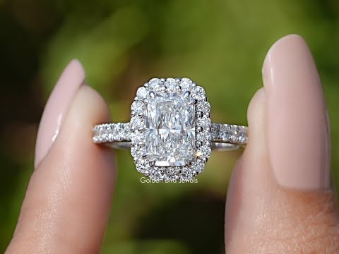 Radiant Lab Diamond Halo Accent Engagement Ring
