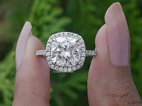 Cushion Cut Lab Diamond Halo Engagement Ring