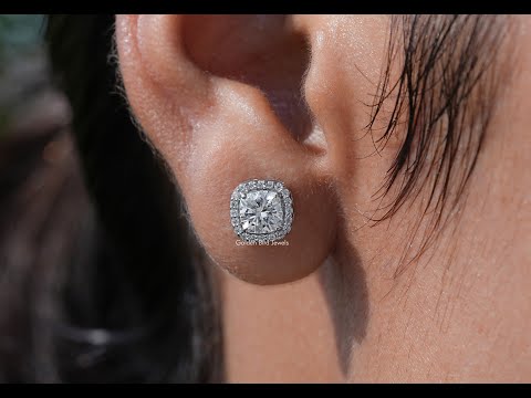 [YouTube Video Of Cushion Cut Moissanite Halo Stud Earrings]-[Golden Bird Jewels]