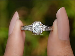 Round Old European Cut Moissanite Solitaire Vintage Ring