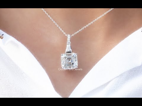 [YouTube Video Of Colorless Asscher Cut Moissanite Pendant]-[Golden Bird Jewels]