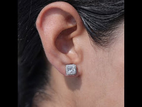 Princess Cut Lab Diamond Halo Stud Earrings