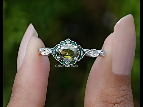 East West Oval Cut Gemstone Engagement Ring