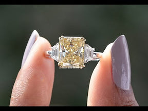 [YouTube Video Of Three Stone Radiant Cut Moissanite Engagement Ring]-[Golden Bird Jewels]