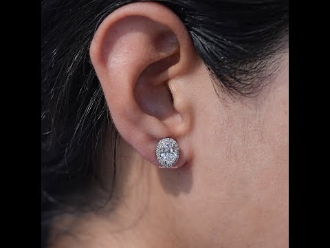 Oval Cut Brilliant Lab Diamond Halo Stud Earrings