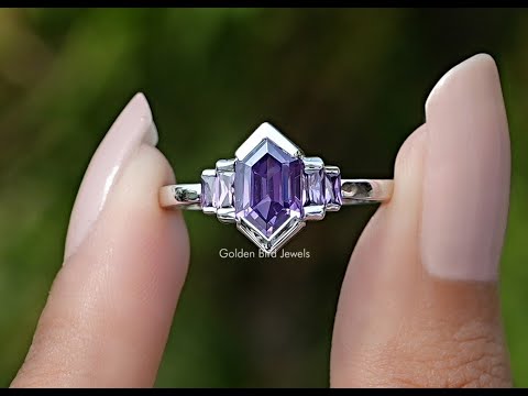 Purple Amethyst Hexagon Gemstone Bezel Ring