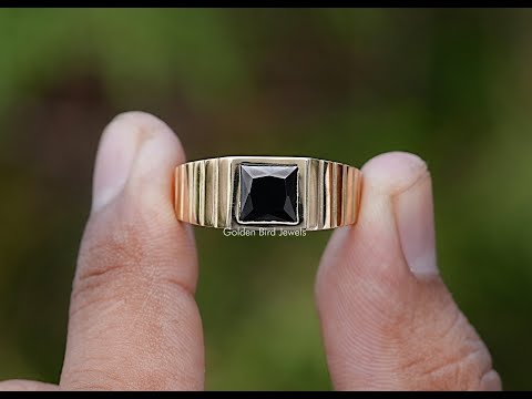 Princess Cut Black Gemstone Solitaire Men's Ring