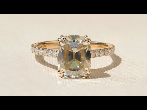 [YouTube Video Of Old Mine Cushion Cut Moissanite Engagement Ring]-[Golden Bird Jewels]