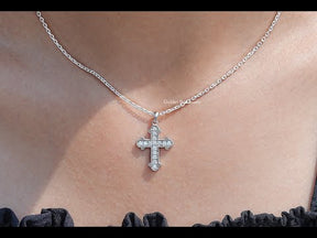 Round Cut Moissanite Encrusted Cross Pendant