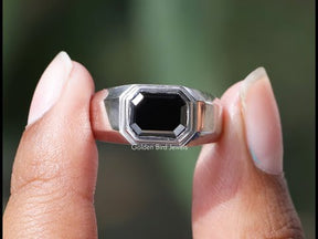 [YouTube Video Of East West Emerald Cut Moissanite Men's Ring]-[Golden Bird Jewels]