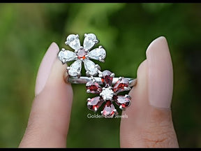 Pear Gemstone Flower Shape Cluster Bypass Ring