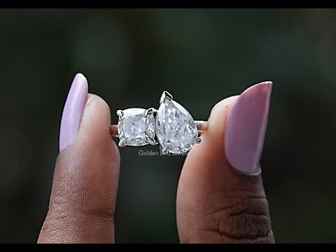 Old Mine Cushion And Old Mine Pear Cut Moissanite Ring