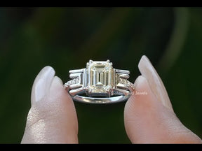 [YouTube Video Of Emerald Cut Moissanite Engagement Ring]-[Golden Bird Jewels]