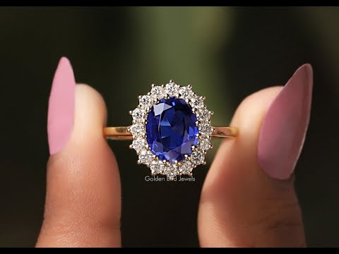 Blue Sapphire Oval Cut Halo Ring