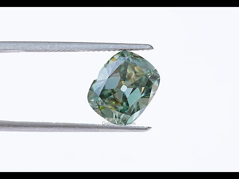 [YouTube Video Of Blue Green Old Mine Cushion Cut Loose Moissanite]-[Golden Bird Jewels]