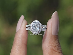 Oval Cut Halo Diamond Split Shank Engagement Ring