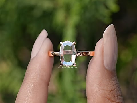 Portrait Cut Hexagon Moissanite Ring In Yellow Gold