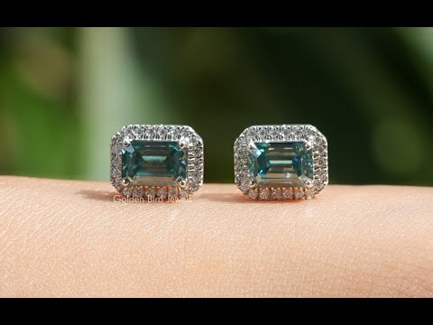 YouTube Video Of Moissanite Emerald Cut Stud Bridal Earrings