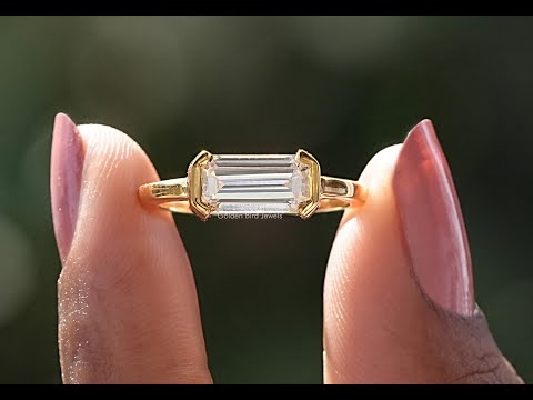 [YouTube Video Of Long Emerald Cut Moissanite Ring]-[Golden Bird Jewels]