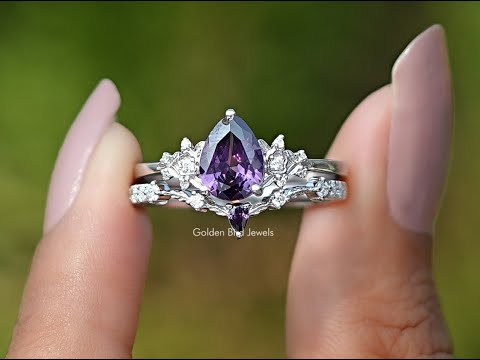 Purple Amethyst Pear Gemstone Ring Set