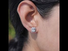 Elongated Old Mine Cushion Diamond Halo Earrings