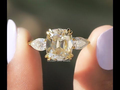 [YoTube Video Of Elongated Old Mine Cushion Cut Moissanite Ring]-[Golden Bird Jewels]