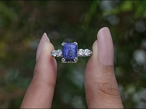 [YouTube Video Of Blue Emerald Cut Gemstone Engagement Ring]-[Golden Bird Jewels]