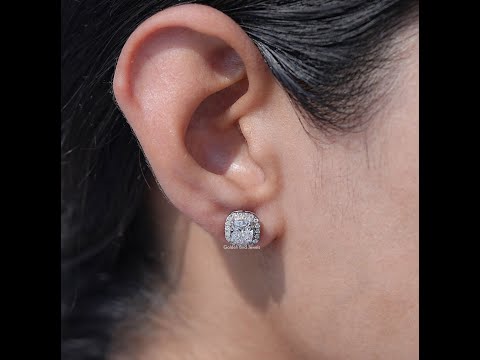 Cushion Cut Lab Diamond Halo Stud Earrings