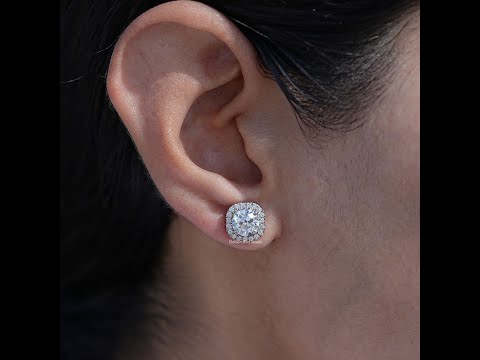 Old European Round Lab Diamond Halo Stud Earrings