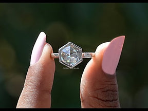 Rose Cut Hexagon Moissanite Engagement Ring