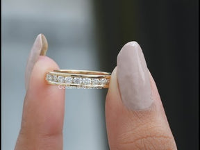 Lab Diamond Round Cut Half Channel Set Wedding Band