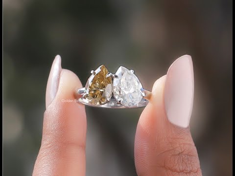 [YouTube Video Of Pear Cut Moissanite Toi et Moi Ring]-[Golden Bird Jewels]