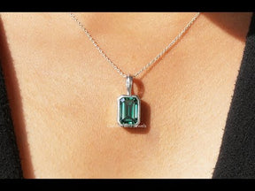 [YouTube Video Of Green Emerald Cut Moissanite Solitaire Pendant]-[Golden Bird Jewels]