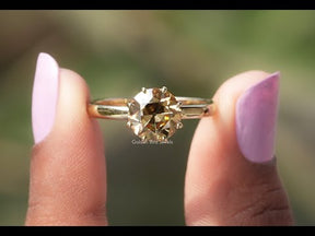 [You Tube Video Of Champagne OEC Round Cut Moissanite Solitaire Ring]-[Golden Bird Jewels]