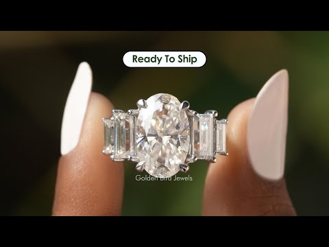 [YouTube Video Of Oval And Baguette Cut Moissanite Five Stone Ring]-[Golden Bird Jewels]