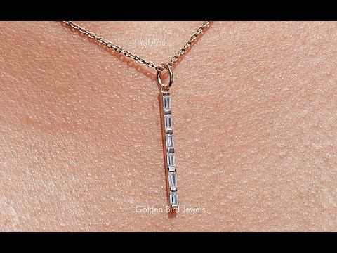 Baguette Cut Moissanite Vertical & Minimalist Bar Pendant