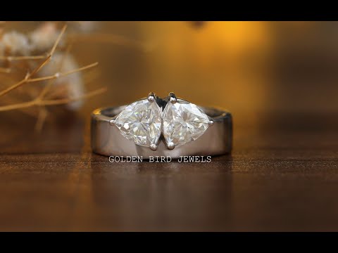 [YouTube Video Of Colorless Trillion Cut Moissanite Engagement Ring]-Golden Bird Jewels]