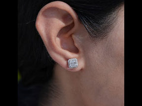 Asscher Cut Lab Grown Diamond Halo Stud Earrings