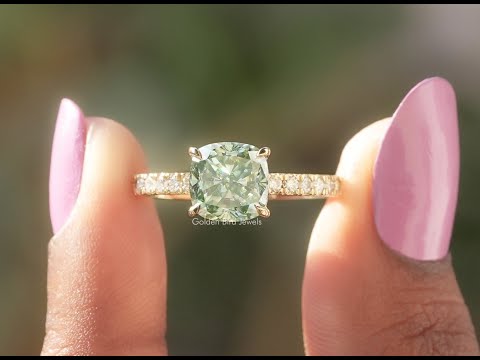 [YouTube Video Of Cushion Cut Moissanite Engagement Ring]-[Golden Bird Jewels]