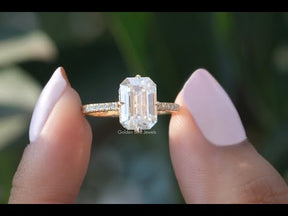 YouTube Video Of Emerald Cut Hidden Halo Moissanite Wedding Ring