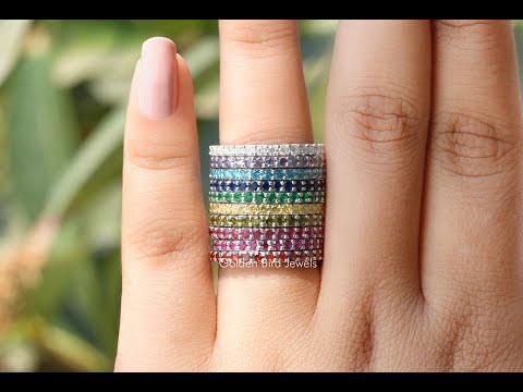 [YouTub Video Of Round Cut Gemstone Multicolor Half Eternity Band]-[Golden Bird Jewels]