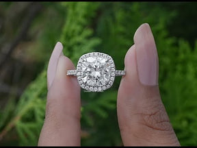 [YouTube Video Of Cushion Cut Moissanite Halo Engagement Ring]-[Golden Bird Jewels]