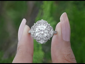 [YouTube Video Of Cushion Cut Floral Halo Moissanite Ring]-[Golden Bird Jewels]