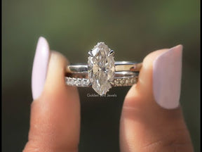 Marquise Cut Moissanite Hidden Halo Engagement Ring Set