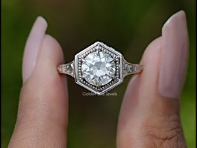 Old European Round Moissanite Solitaire Ring